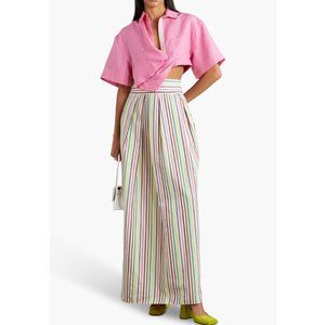 NWT Rosie Assoulin Vita Pleated Striped Cotton and Linen Blend Maxi Skirt US8